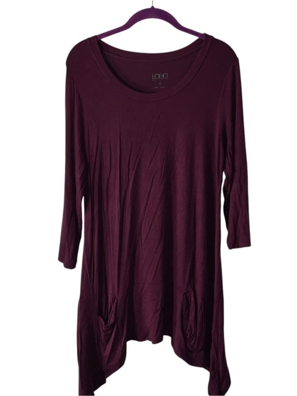 LOGO 3/4 Sleeve Tunic Top in Plum